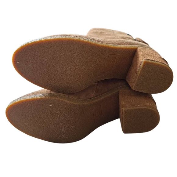 UGG Women's Size 7 Camel Suede Lace Back Side Zip Heeled Ankle Booties - Picture 2 of 9